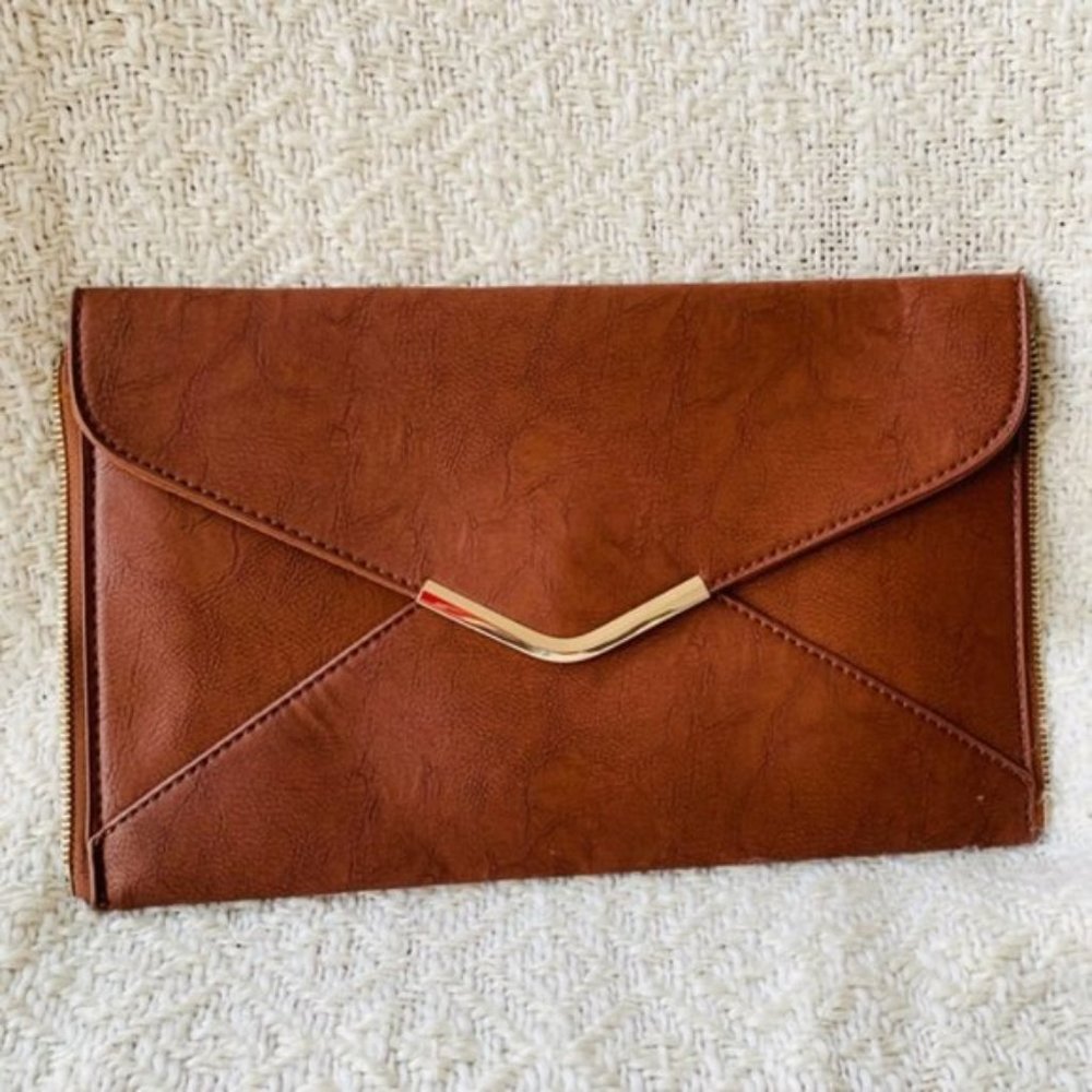 Cognac Gold Envelope Clutch Handbag
